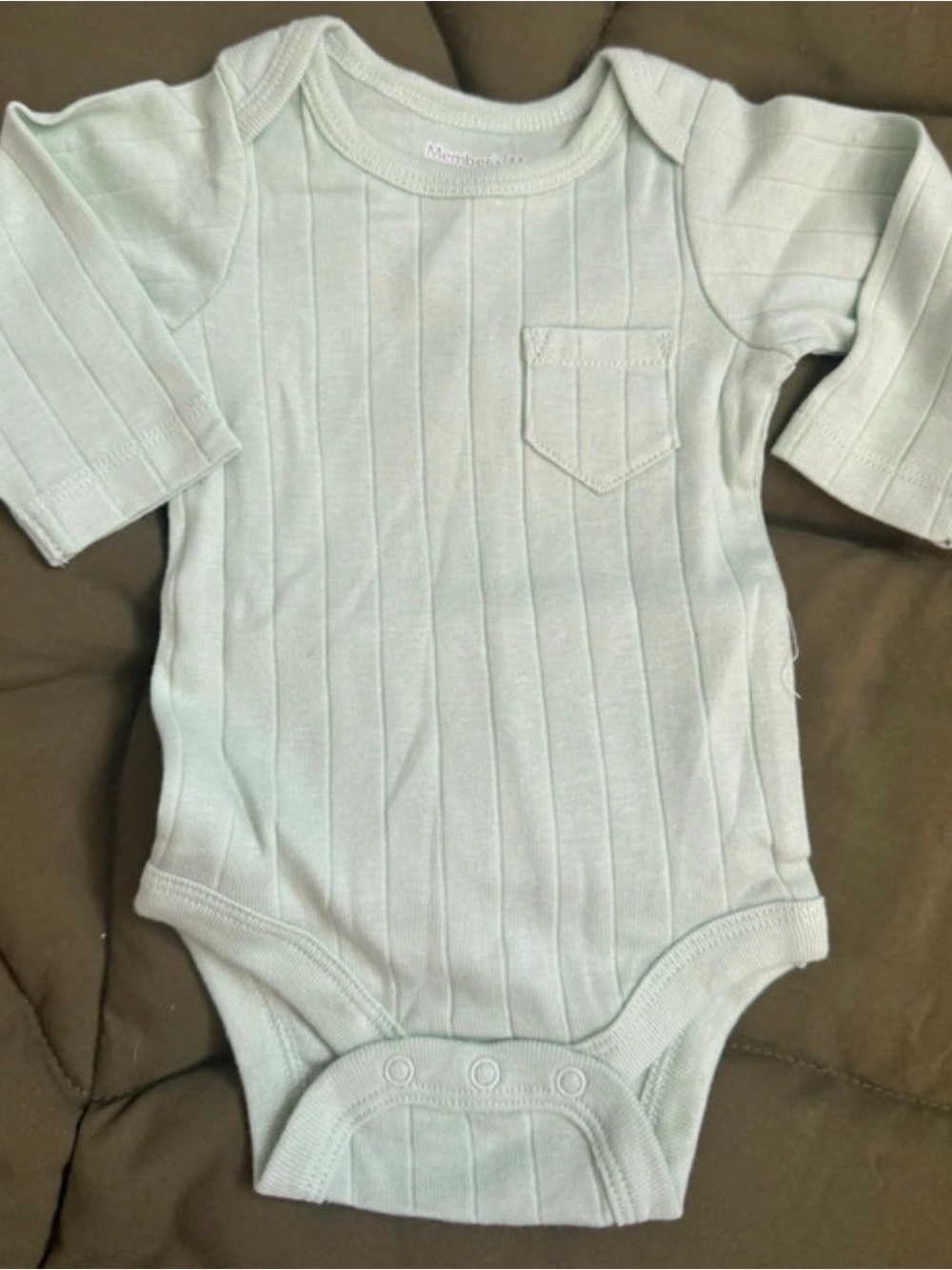 Long-Sleeve Ribbed Baby One-Piece in Pale Mint